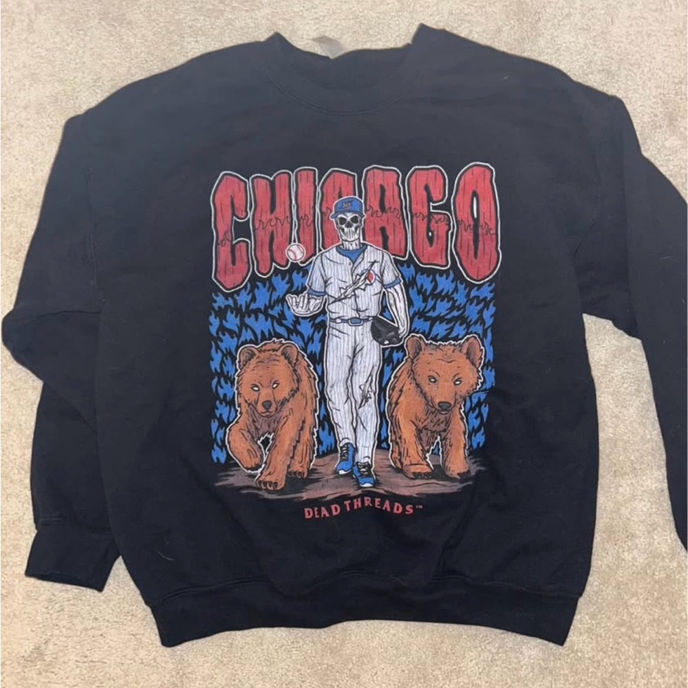 Black Chicago Cubs Skeleton Graphic Sweatshirt L